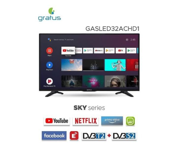 Gratus 32 Inchs HD LED Smart TV 2 HDMI High Resolution Superior Sound Black Model-GASLED32ACHD1 | 1 Year Brand Warranty.