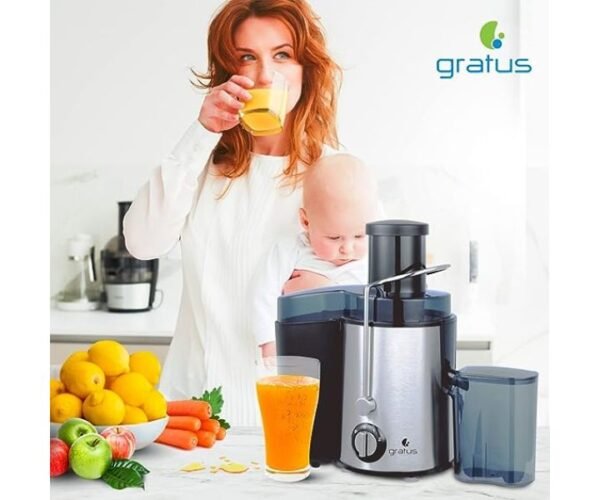 Gratus Juicer 500 Watts with 2 Speeds Control Color Silver/Black Model-GRJR350FAF | 1 Year Brand Warranty.