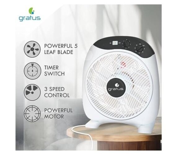 Gratus 12 Inchs Electric Box Fan Color White Model-GRBF-12F-TBM | 2 Years Brand Warranty.