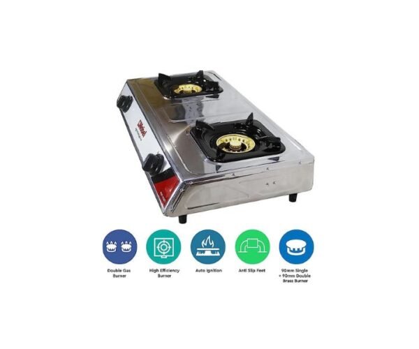 Nobel 3 Burner Gas Stove Stainless Steel Silver Model-NGT3007 | 1 Year Full Warranty. - Image 2