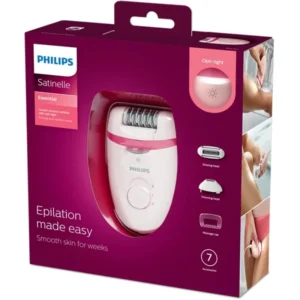 Philips Satinelle Essential Corded Epilator With 5 Attachments White/Pink Model - BRE285/00