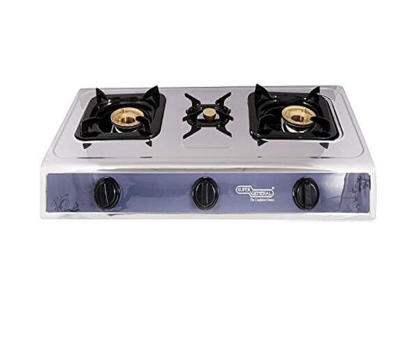 Super General 3 Burner Table Top Gas Stove Stainless Steel Model SGB03SSFD | 1 Year Warranty