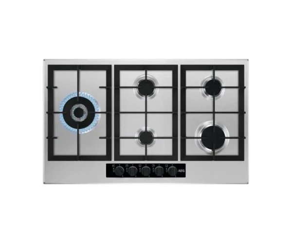 AEG 90Cm 5 Burners Built In Gas Hob Stainless Steel Model HGB95520YM