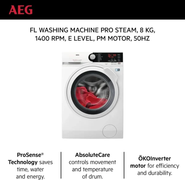 AEG 10 Kg 1400 RPM Front Load Washing Machine Silver Model  LFE7C1412B - Image 2