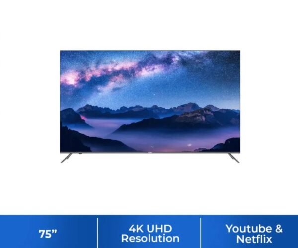 Haier 75 Inch 4K UHD Smart TV Android Official With Google Assistant, Google Play, Netflix, YouTube, Shahid, Wi-Fi, Bluetooth, Black Model-H75S5UG