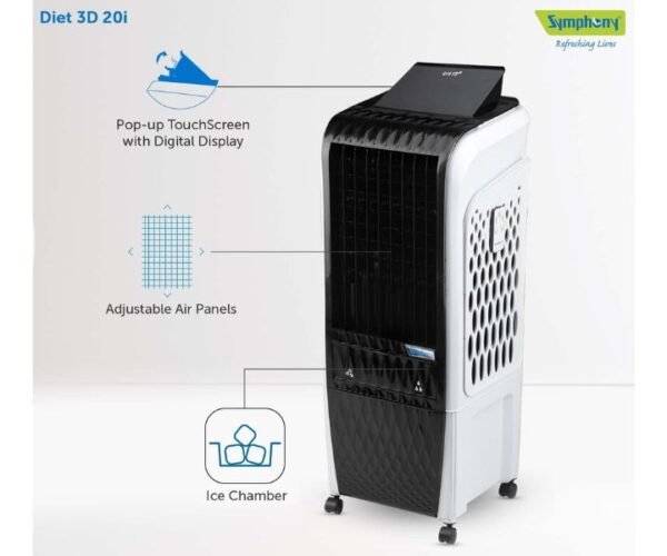 Symphony Residential Portable Tower Air Cooler 20 L Water Tank Color Black/White Model-DIET 3D-20i - Image 2