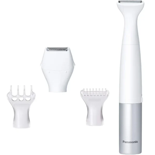 Panasonic Bikini Trimmer and Shaver for Women with 4 Attachments for Gentle Grooming in Sensitive Areas, Wet/Dry, Battery-Operated White Model – ES-WV62-H262 – 1 Year Warranty