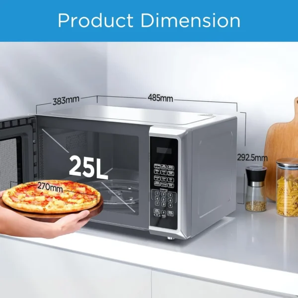 Midea 25L Digital Microwave Oven with Digital Touch Control, 900W Power, Child-Safety-Lock, 10 Power Levels, LED Display Silver Model – EM925A2GU-SL – 1 Year Warranty - Image 2