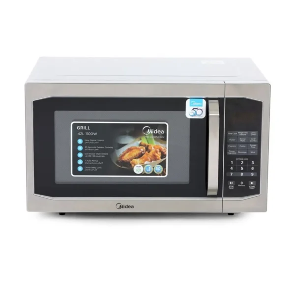 Midea 42L Microwave Oven with Grill, Digital Touch Control, 1000W Power, Child-Safety-Lock, 7 Auto Menus, LED Display Large Capacity, Silver Model - EG142A5L – 1 Year Warranty