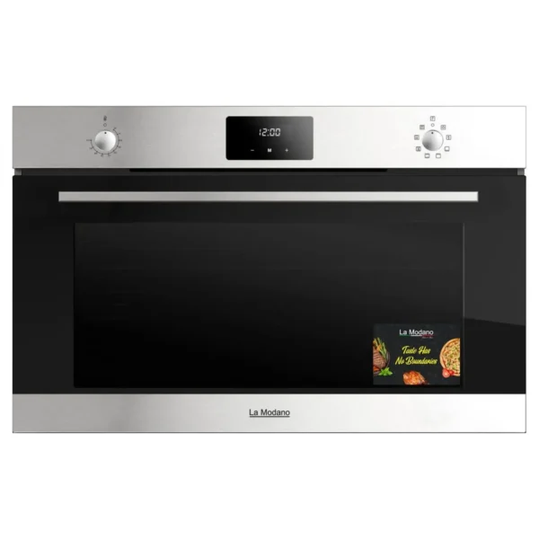 La Modano 90 cm Built in Electric Oven, 2 Knobs Control, Digital Timer, Turbo Fan, 8 Cooking Functions, Color Silver/Black Model – LMBO903ES | 1 Year Warranty