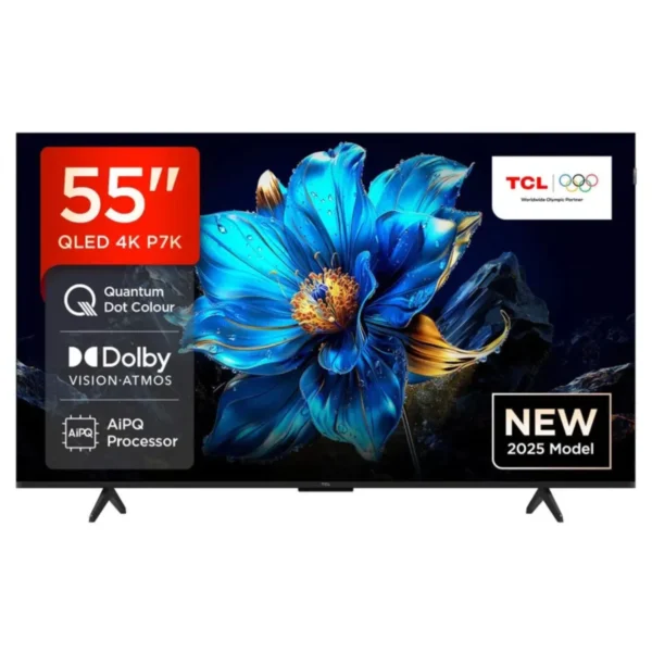 TCL 55 Inch 4K QLED Smart TV, P7K Series, Google TV, Dolby Atmos, Dolby Vision, HDR10+, ( 2025 )Color Black Model – 55P7K – 1 Year Warranty.