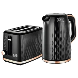 BLACK+DECKER 1.7L Kettle 7-Level Browning Control Toaster Breakfast Set ,Defrost, Reheat, Cancel Buttons, LED Indicator ,Wide Slots , Concealed Coil, Black Model – BD-MBF90-B5 – 1 Year Warranty