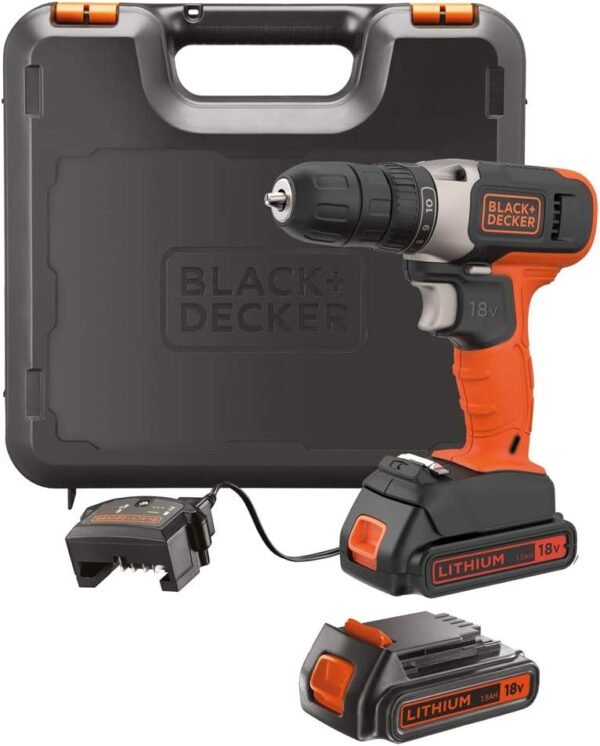 Black+Decker 18V Cordless Electric Compact Drill Driver Orange/Black - BD-BCD001C2K-GB - 1 Year Full Warranty