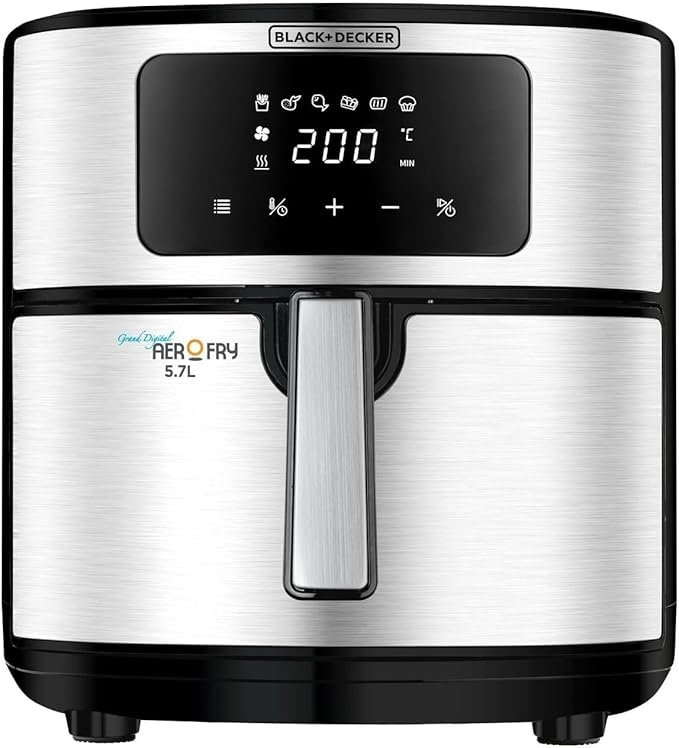BLACK+DECKER 6-in-1 Air Fryer, 7.2L Capacity Black/Silver - BD-AF7257-B5 - 1 Year Full Warranty