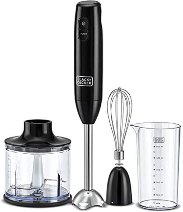 BLACK+DECKER Hand Blender, 600W, 600ml Chopping Bowl, 500ml Beaker, Stainless Steel Blades - BD-HB600-B5 - 1 Year Full Warranty