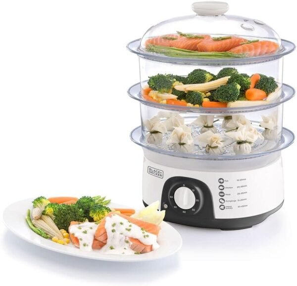 BLACK+DECKER Food Steamer,775W, 10L 3-Tier Detachable Design - BD-HS6000-B5 - 1 Year Full Warranty
