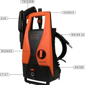 Black+Decker Pressure Washer, 1400W, Orange/Black - BD-PW1450TDL-B5 - 1 Year Full Warranty