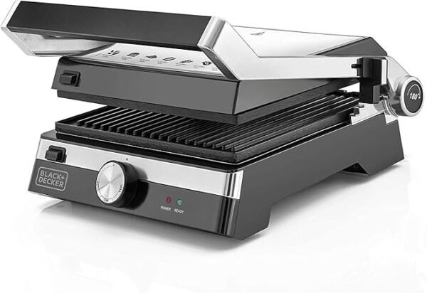BLACK+DECKER Family Health Grill with 180° Hinge, 2000W, 1500cm² BBQ Area, 5-Level Height Adjustment - BD-CG2000-B5 - 1 Year Full Warranty