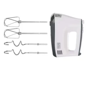 Black+Decker 300W Hand Mixer With 5 Speed Turbo Function Stainless Steel components White Model – BD-M350-B5 – 1 Year Warranty.