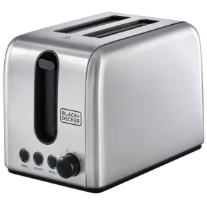 Black+Decker 2 Slice Toaster 1050W Stainless Steel, Dual-Side Heating, Defrost, Reheat Cancel Functions Removable Crumb Tray Black Model – ET244-B5 – 1 Year Warranty.