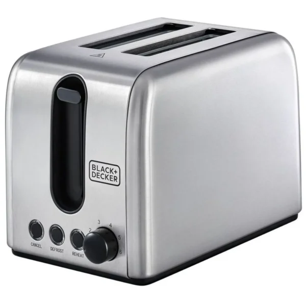 Black+Decker 2 Slice Toaster 1050W Stainless Steel, Dual-Side Heating, Defrost, Reheat Cancel Functions Removable Crumb Tray Black Model – ET244-B5 – 1 Year Warranty.