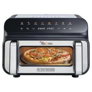 Black+Decker 5-in-1 Pizza Grill Aerofry Oven, 10.5L, LED Touch Panel, Preheat Function, 10″ Pizza Tray Included Black/Silver Model - BD-PGAF105-B5 | 1 Year Warranty