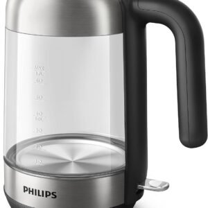 Philips Glass Kettle Series5000, 2200W, 1.7L, Blue Light Indicator, Removable lid, Metal/Transparent - HD9339/81 - 1 Year Full Warranty
