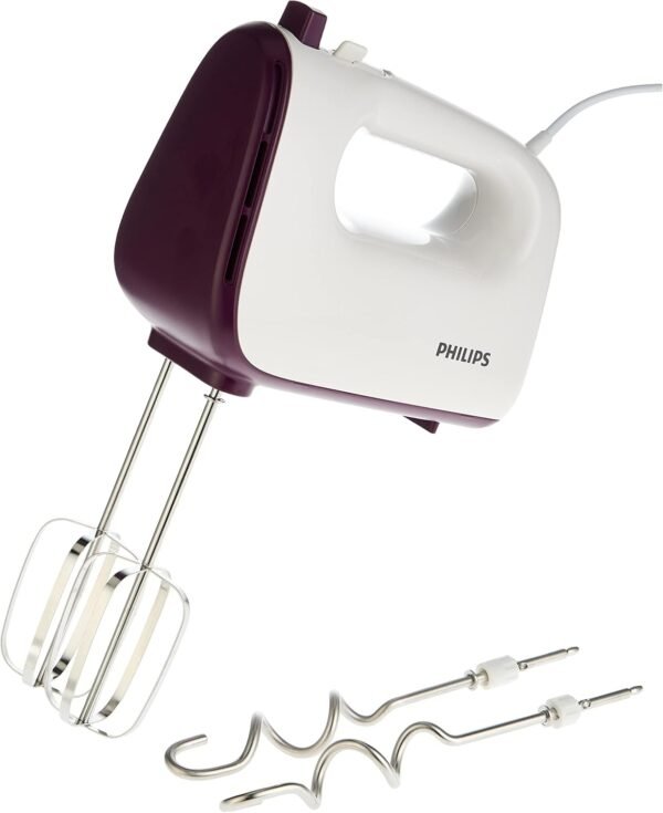 Philips 400W Mixer Double Balloon Beater, White/Purple – HR3740/11 – 1 Year Full Warranty