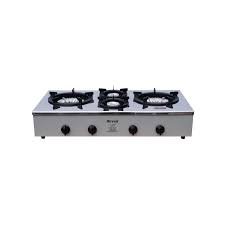 Rinnai 4‑Burner Gas Stove with Cast Iron Supports and Durable Stainless Steel Body Color Silver Model - RI4RSPN