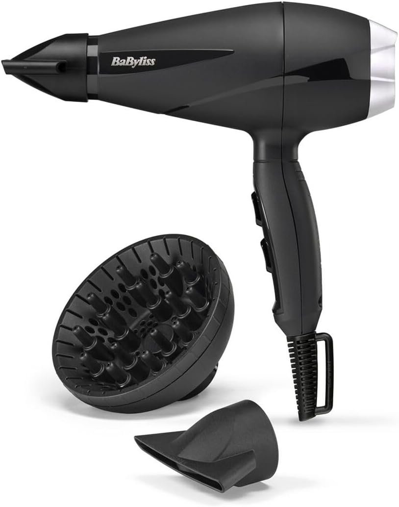 BaByliss Smooth Pro AC Hair Dryer 2100W with Ionic Technology, Multiple Heat & Speed Settings, Black/Silver Model - 6710DE