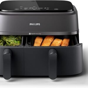 Philips Dual Basket AirFryer 3000 Series - 2750W, 9L Capacity, 2 Basket Drawers, 8 Presets Touchscreen, Black Model- NA350/00