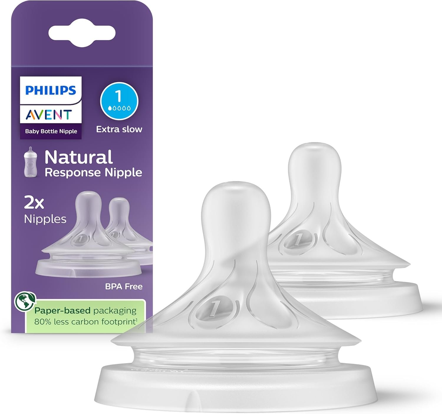 Philips Avent Natural Response Bottle Nipple Flow 1, 2pk, Model - SCY961/02