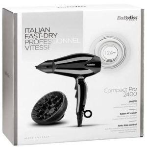 BaByliss Smooth Pro AC Hair Dryer 2400W with Ionic Technology, Multiple Heat & Speed Settings, Black/Silver Model - 6715DE